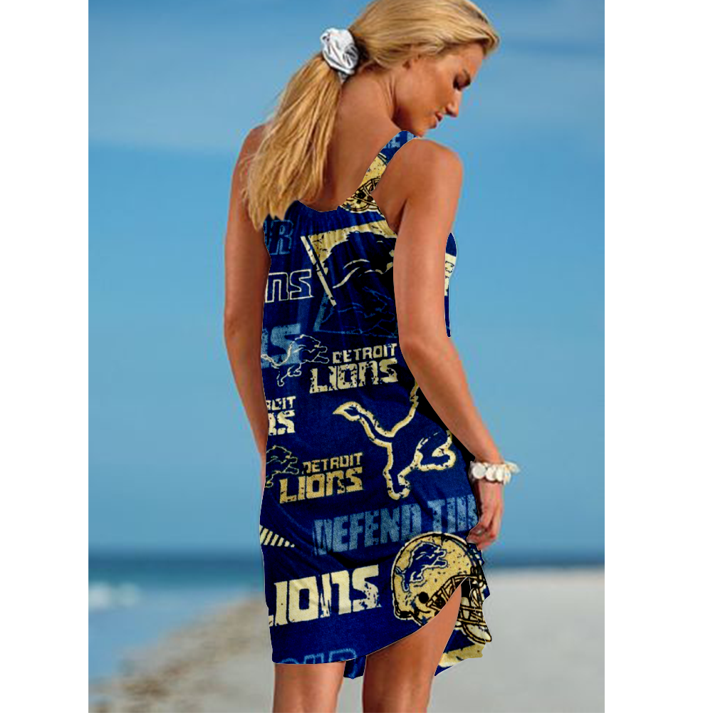 Detroit Lions Boston Loose Holiday Beach Print Dress