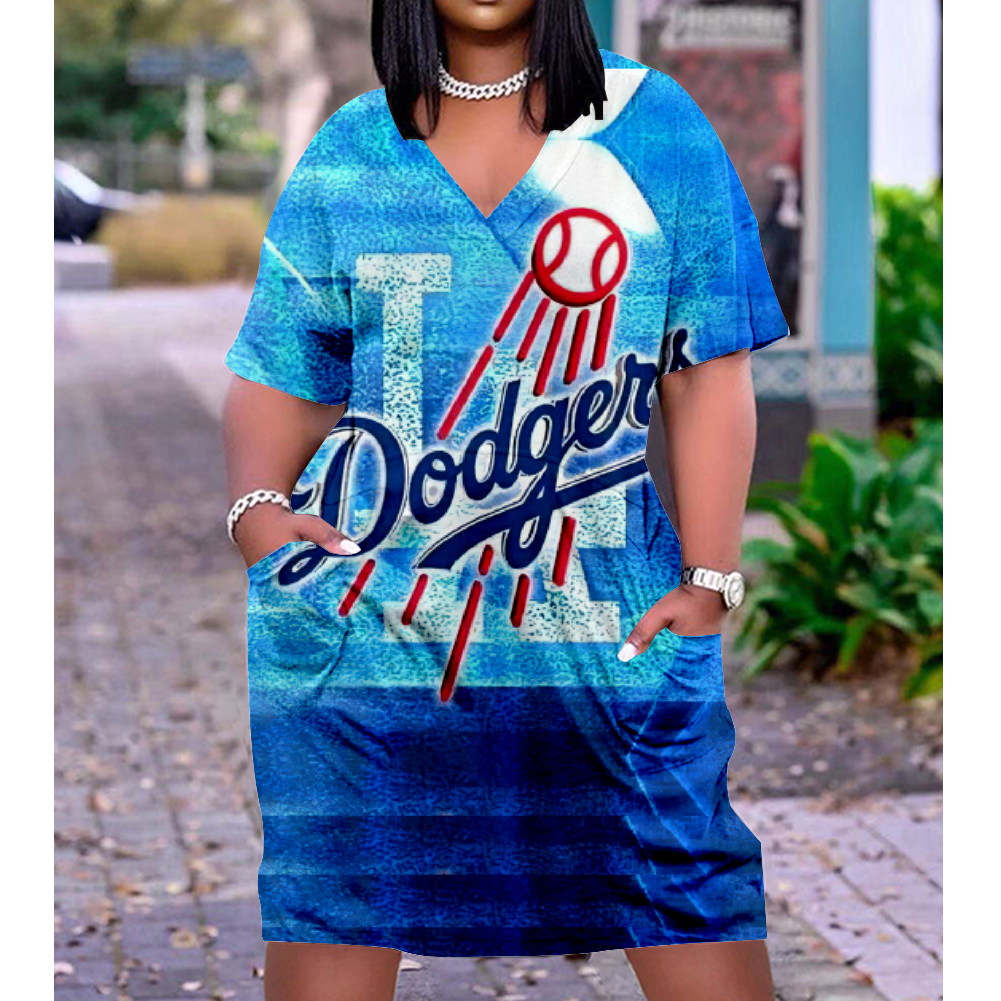 Los Angeles Dodgers V-Neck Jacket Short-Sleeved Bat-Sleeved Dress