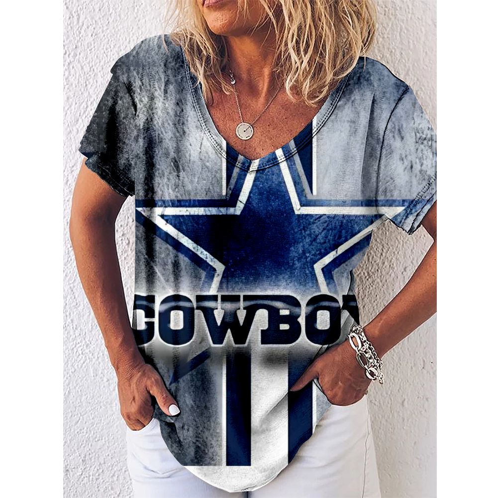 Dallas Cowboys V-Neck Short-Sleeved Loose T-Shirt