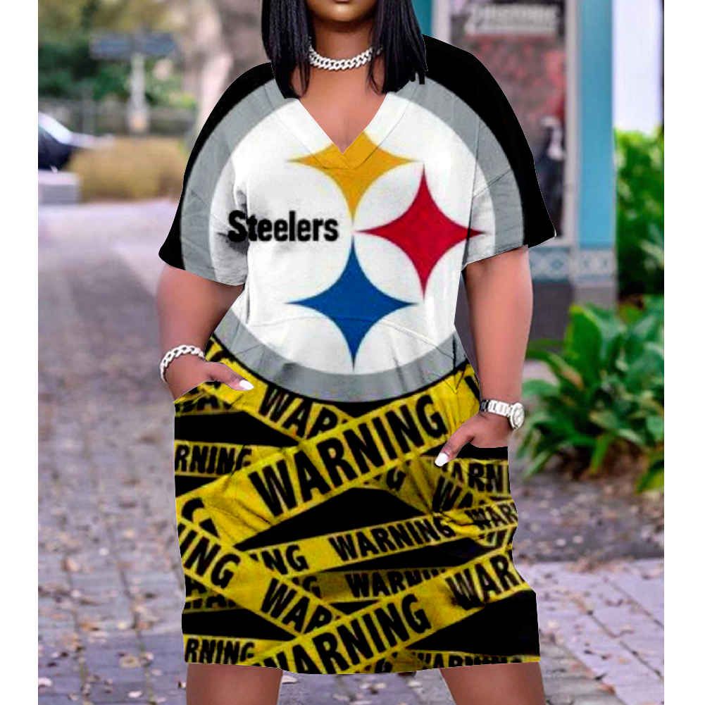 Pittsburgh Steelers V-Neck Jacket Short-Sleeved Bat-Sleeved Dress