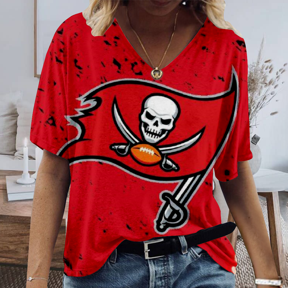 Tampa Bay Buccaneers V-Neck Short-Sleeved Loose T-Shirt