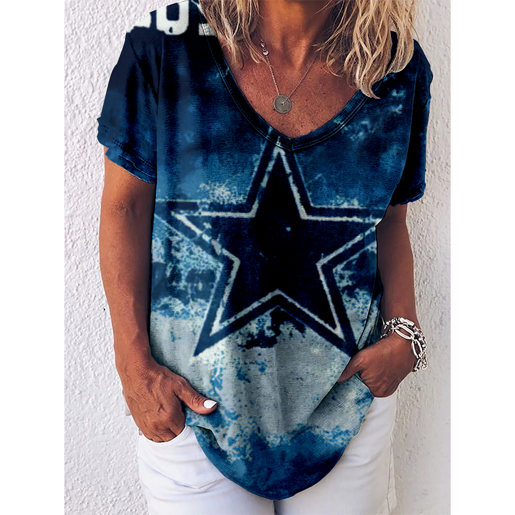Dallas Cowboys V-Neck Short-Sleeved Loose T-Shirt
