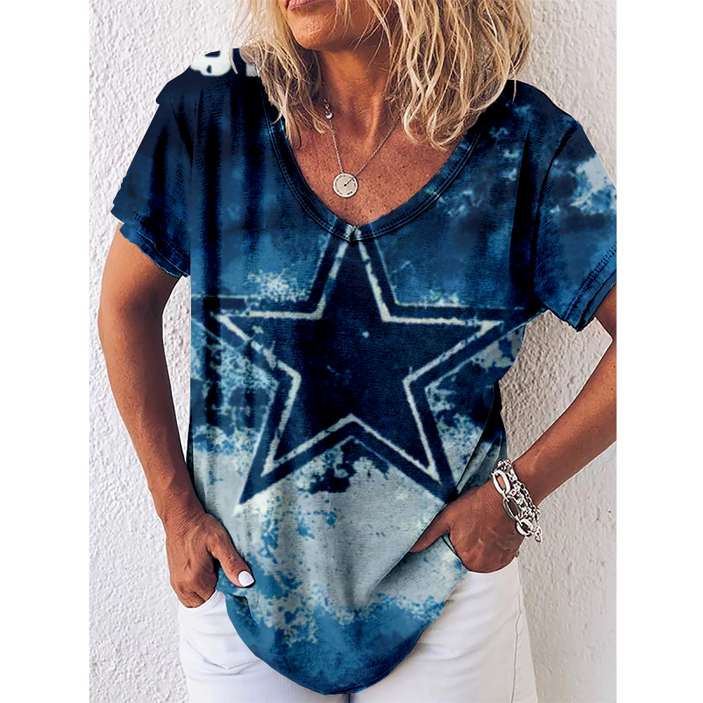 Dallas Cowboys V-Neck Short-Sleeved Loose T-Shirt