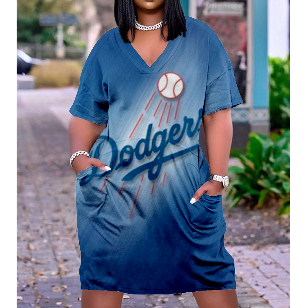 Los Angeles Dodgers V-Neck Jacket Short-Sleeved Bat-Sleeved Dress