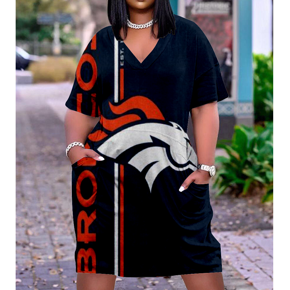 Denver Broncos V-Neck Jacket Short-Sleeved Bat-Sleeved Dress