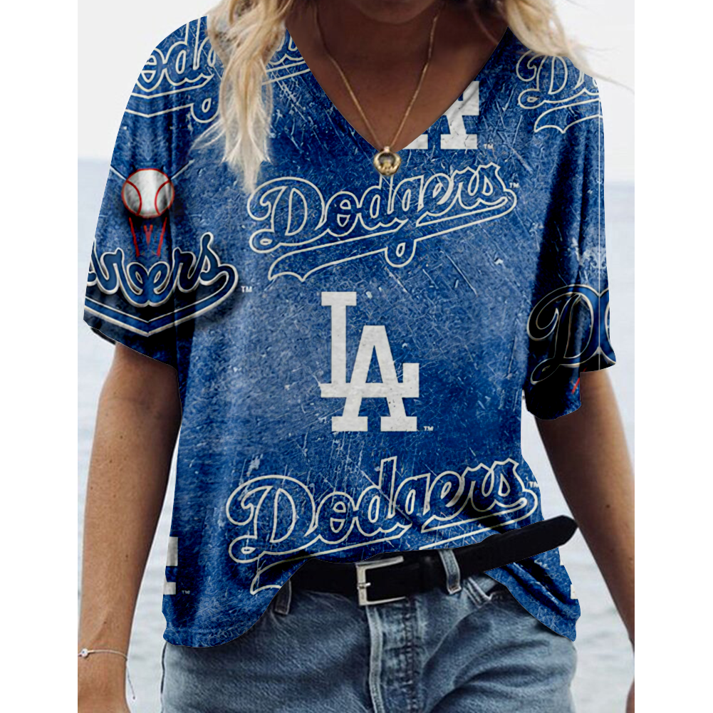 Los Angeles Dodgers Tide V-Neck Short-Sleeved Loose T-Shirt