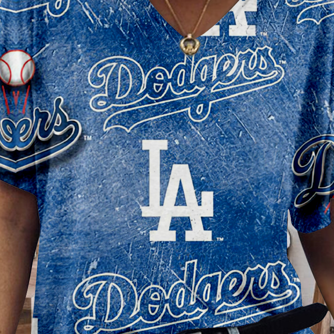 Los Angeles Dodgers Tide V-Neck Short-Sleeved Loose T-Shirt