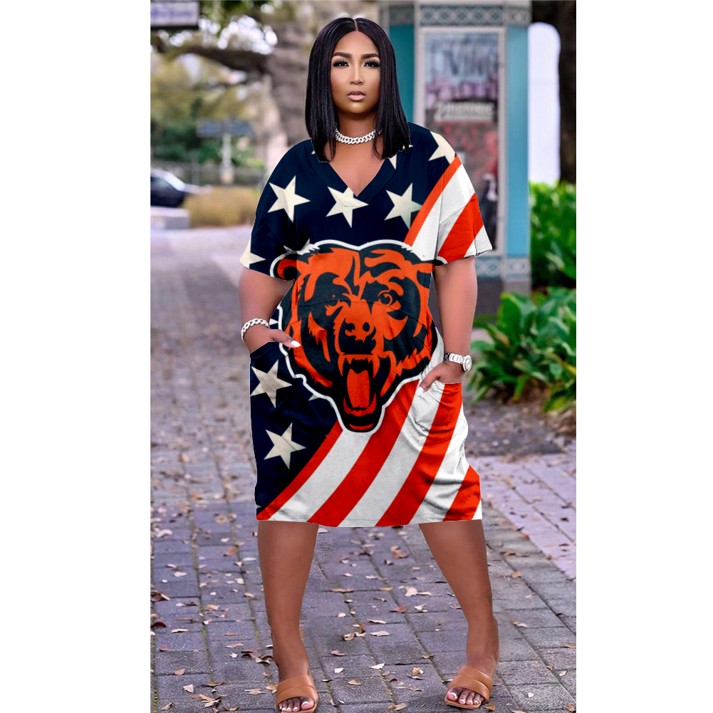 Chicago Bears V-Neck Short-Sleeved Print Dress