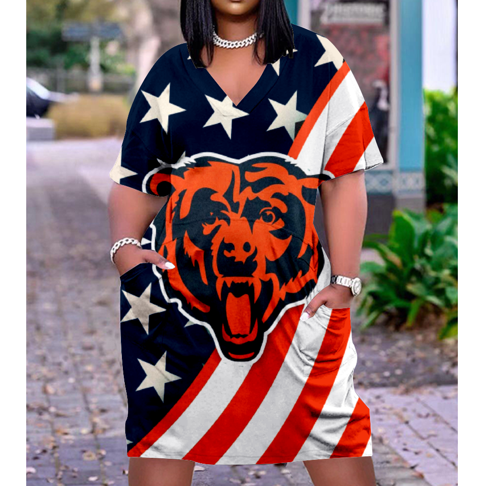 Chicago Bears V-Neck Short-Sleeved Print Dress