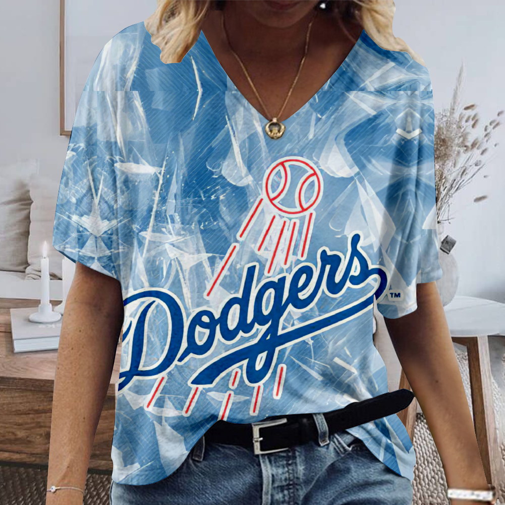 Los Angeles Dodgers Tide V-Neck Short-Sleeved Loose T-Shirt