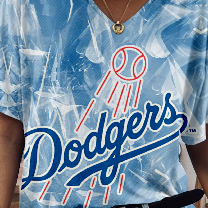 Los Angeles Dodgers Tide V-Neck Short-Sleeved Loose T-Shirt