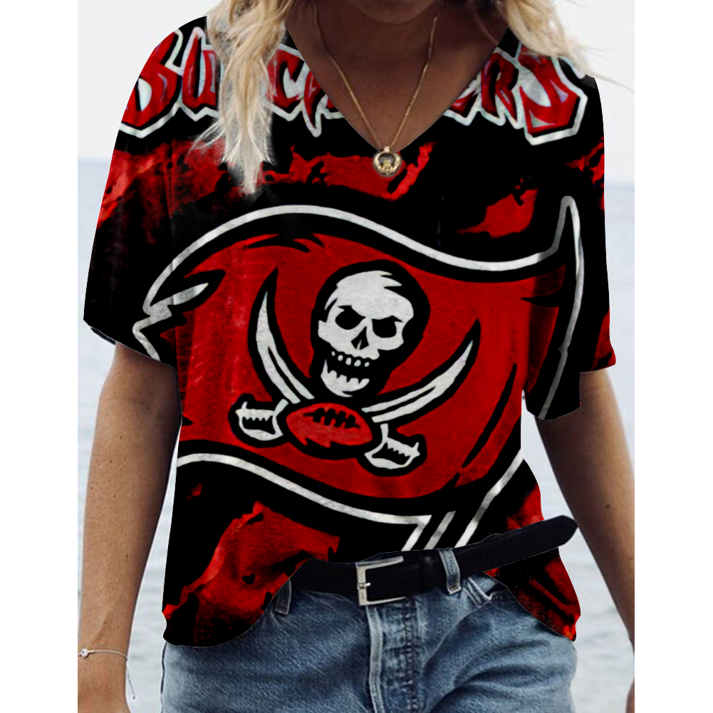 Tampa Bay Buccaneers V-Neck Short-Sleeved Loose T-Shirt