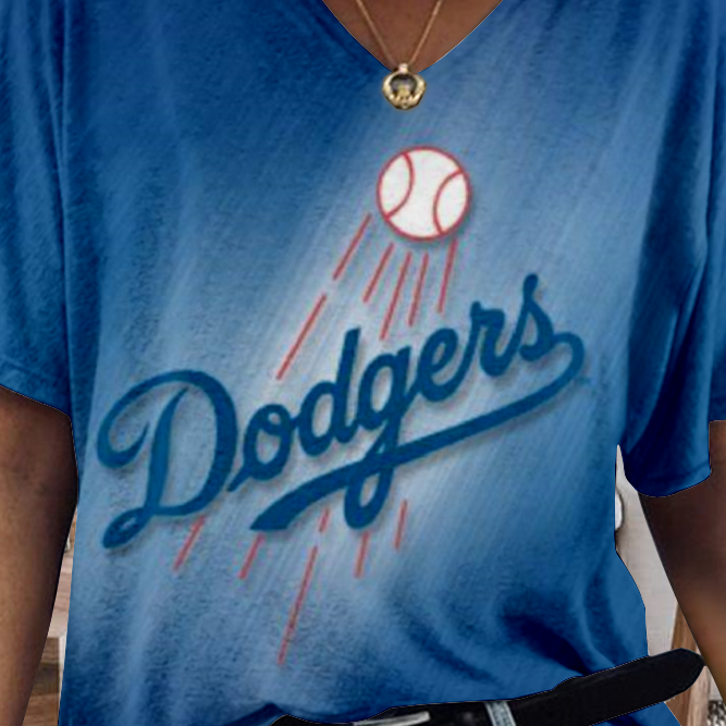 Los Angeles Dodgers Tide V-Neck Short-Sleeved Loose T-Shirt