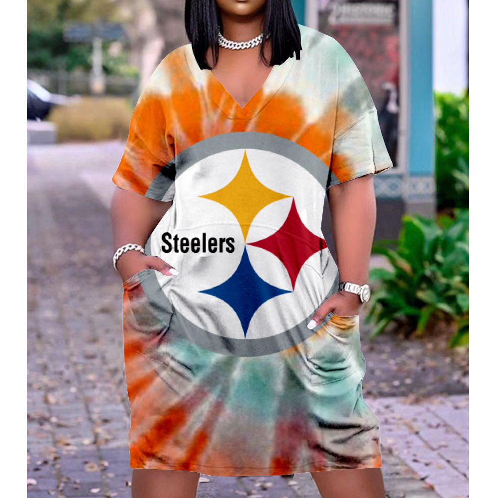 Pittsburgh Steelers V-Neck Jacket Short-Sleeved Bat-Sleeved Dress