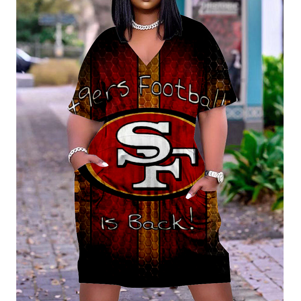 San Francisco 49ers Print V-Neck Dress Short Sleeve