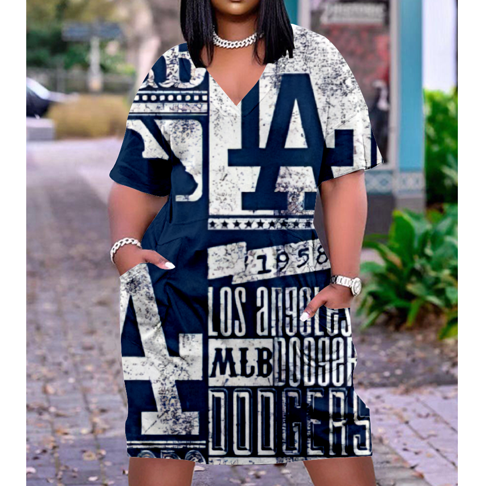 Los Angeles Dodgers V-Neck Jacket Short-Sleeved Bat-Sleeved Dress