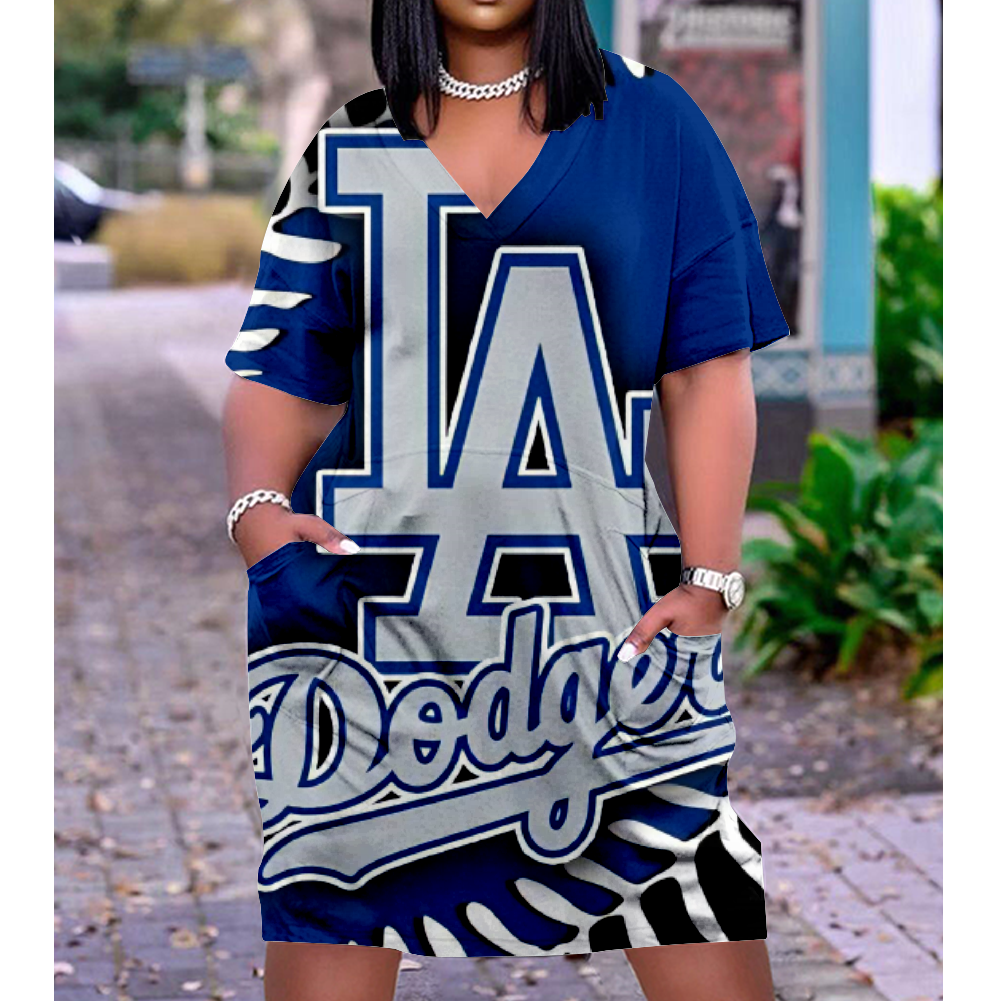 Los Angeles Dodgers V-Neck Jacket Short-Sleeved Bat-Sleeved Dress