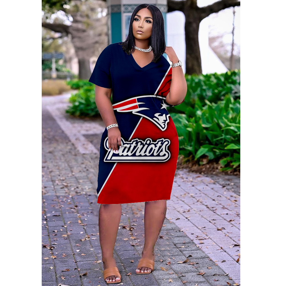 New England Patriots V-Neck Short-Sleeved Print Dress