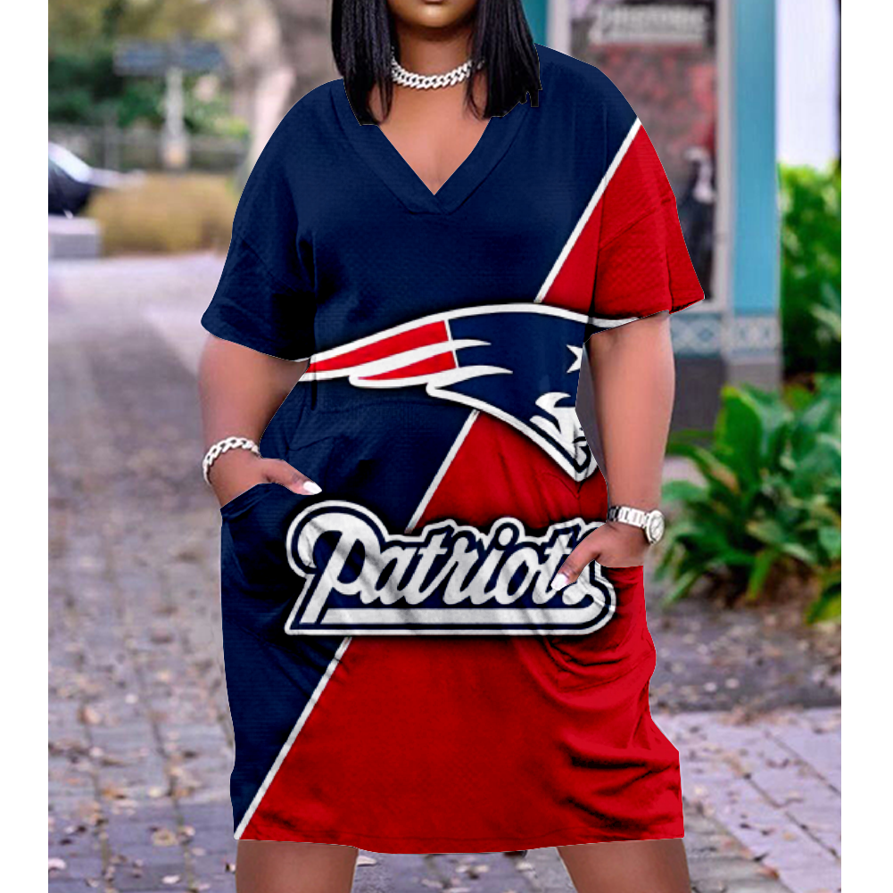 New England Patriots V-Neck Short-Sleeved Print Dress