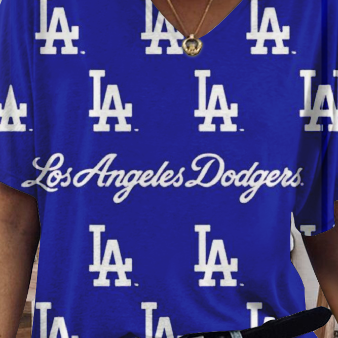 Los Angeles Dodgers Tide V-Neck Short-Sleeved Loose T-Shirt