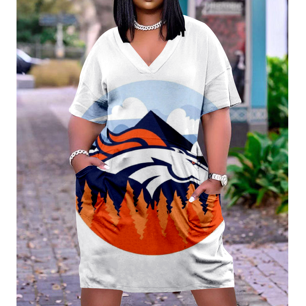 Denver Broncos V-Neck Jacket Short-Sleeved Bat-Sleeved Dress