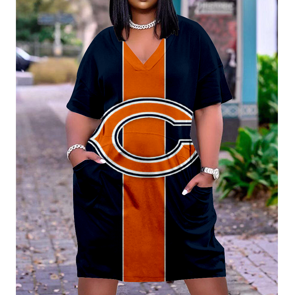 Chicago Bears V-Neck Short-Sleeved Print Dress