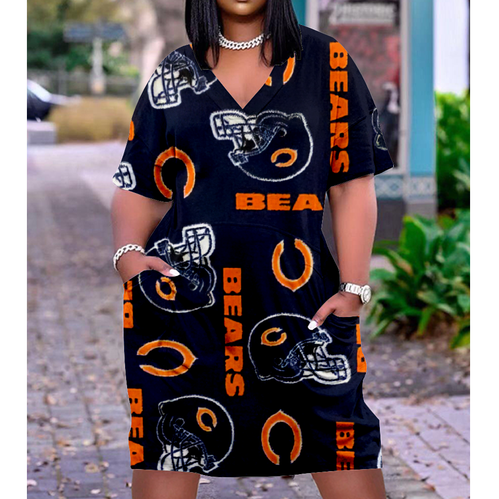 Chicago Bears V-Neck Short-Sleeved Print Dress