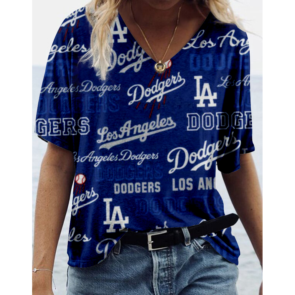 Los Angeles Dodgers Tide V-Neck Short-Sleeved Loose T-Shirt