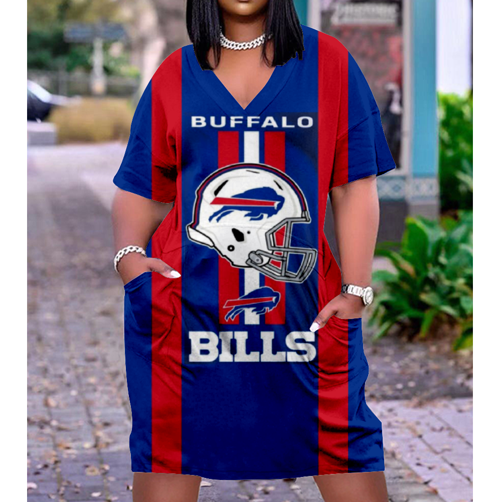 Buffalo Bills V-Neck Jacket Short-Sleeved Bat-Sleeved Dress