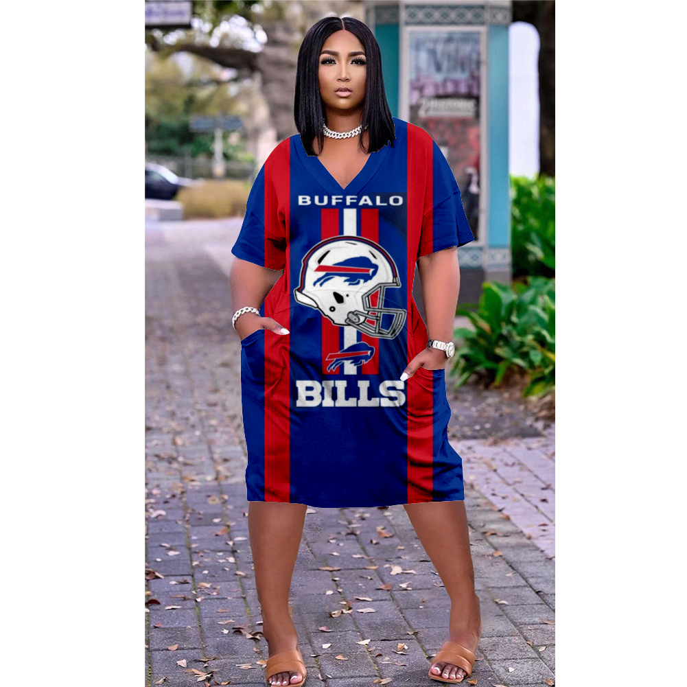 Buffalo Bills V-Neck Jacket Short-Sleeved Bat-Sleeved Dress