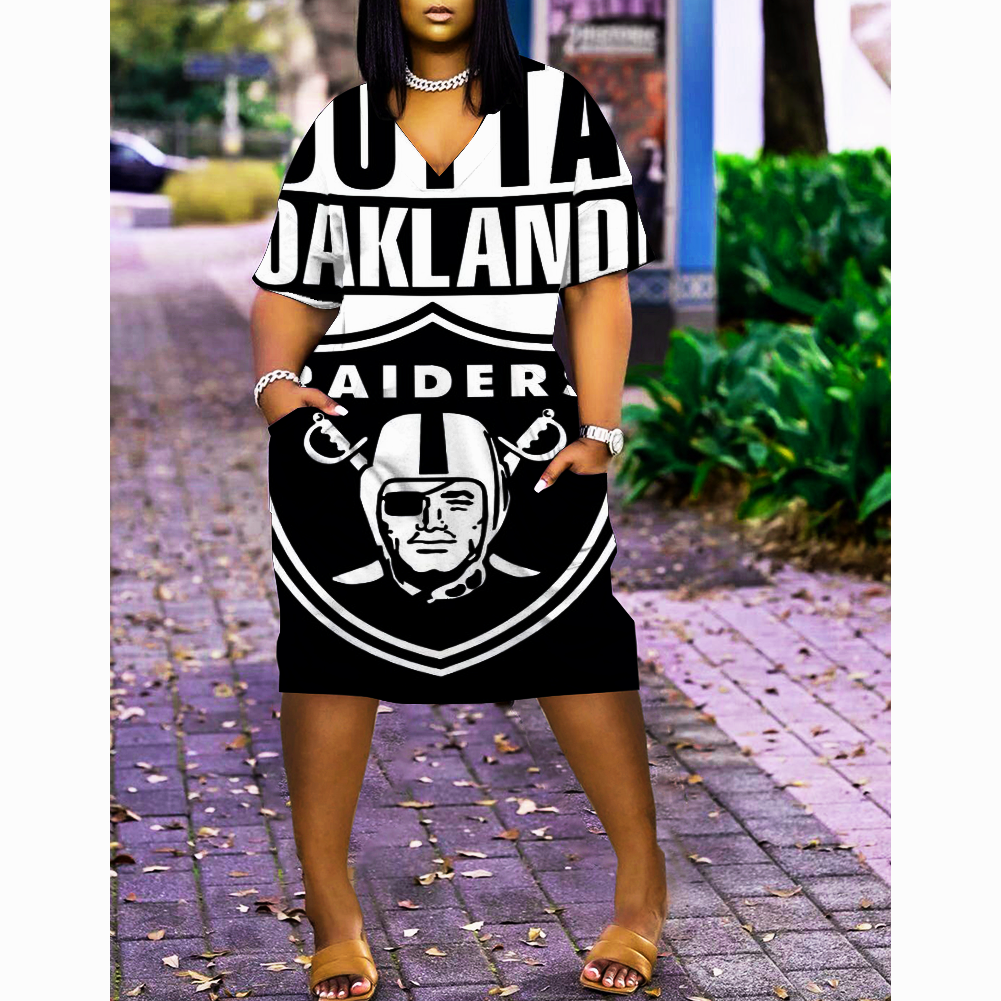 Las Vegas Raider print V-neck pocket dress