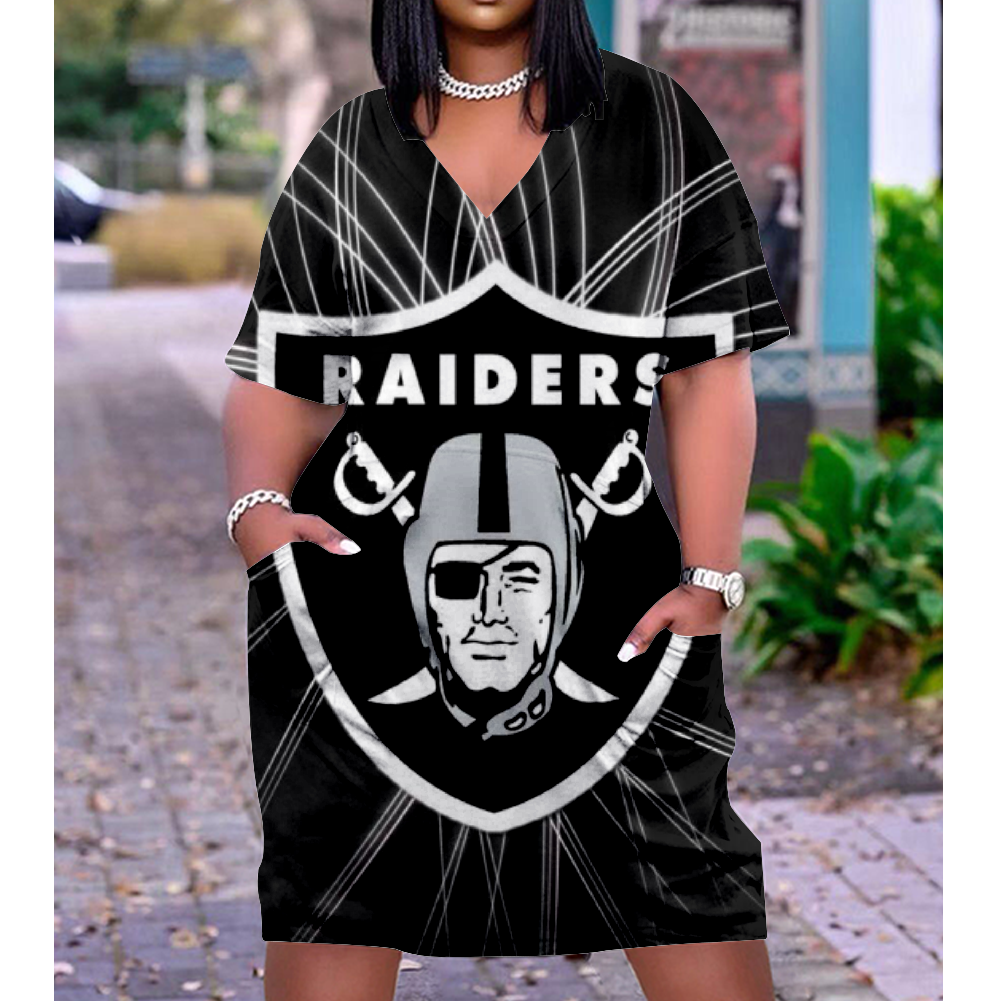 Las Vegas Raiders V-Neck Jacket Short-Sleeved Bat-Sleeved Dress