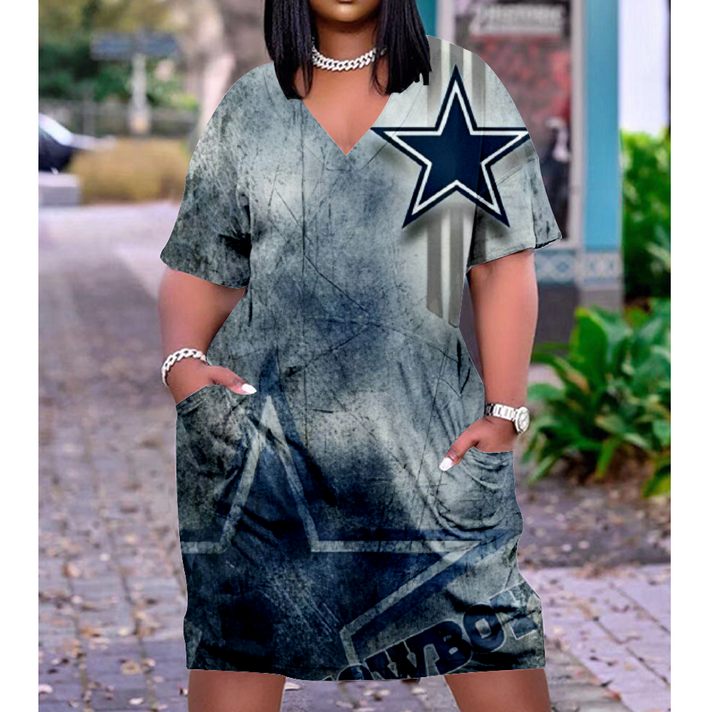 Dallas Cowboys V-Neck Jacket Short-Sleeved Bat-Sleeved Dress