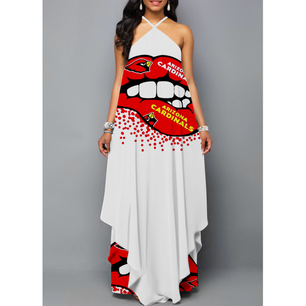 Women's Summer ARIZONA CARDINALS Fans Printed Sleeveless Sling Irregular Hem Loose Long A-line Dress
