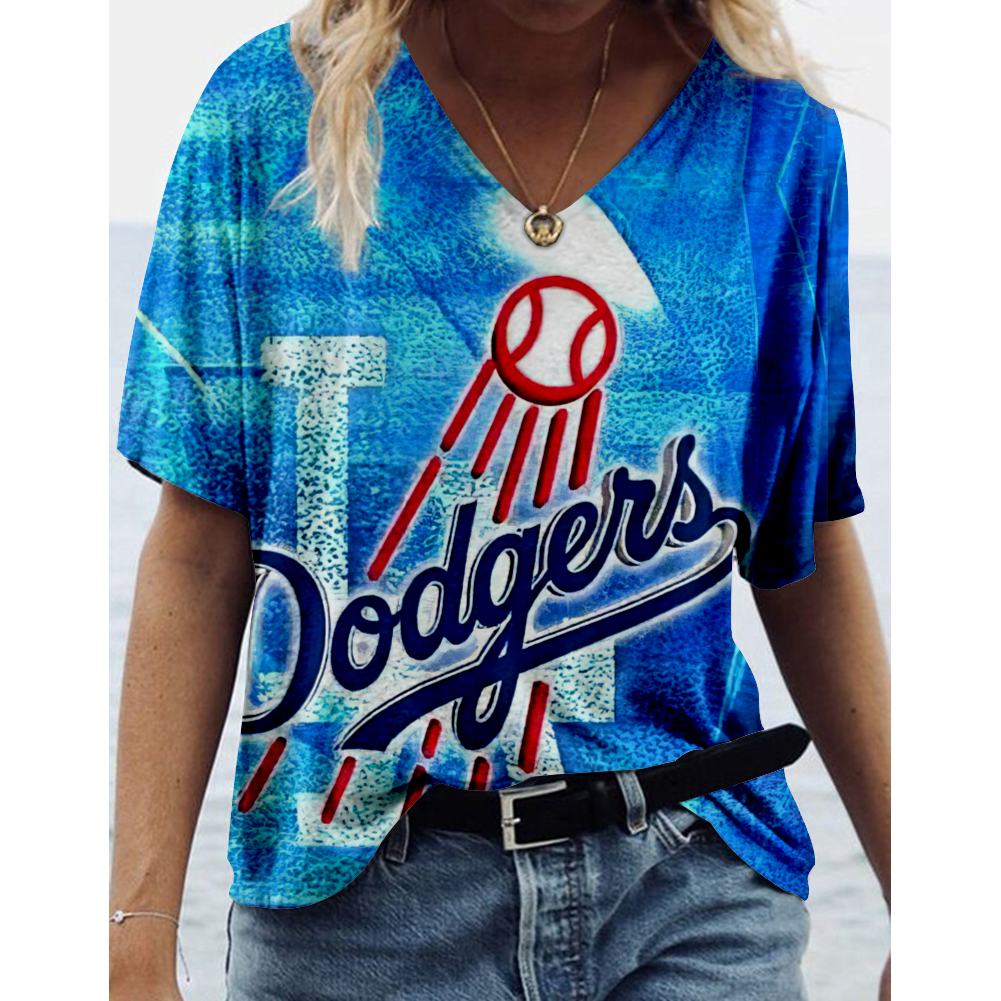 Los Angeles Dodgers Tide V-Neck Short-Sleeved Loose T-Shirt