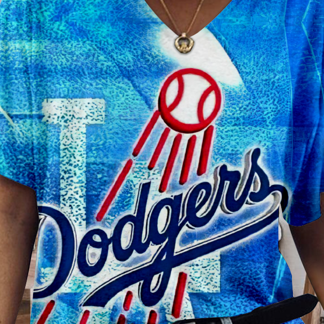 Los Angeles Dodgers Tide V-Neck Short-Sleeved Loose T-Shirt