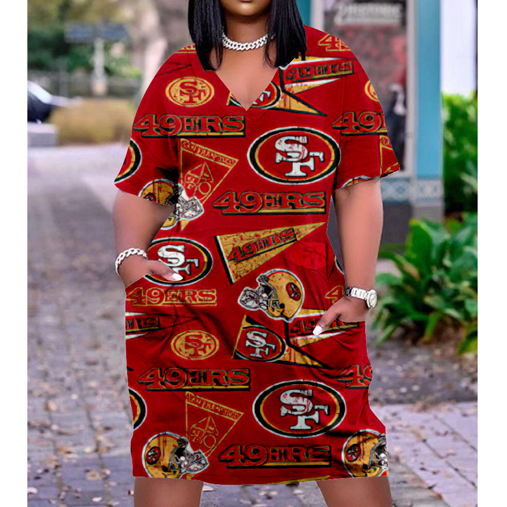 SAN FRANCISCO 49ERS Print V-Neck Dress Short Sleeve