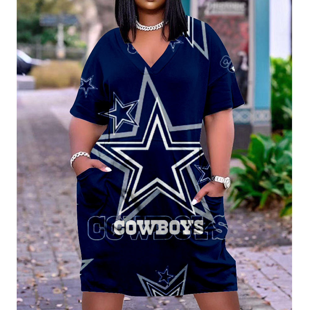 Dallas Cowboys V-Neck Jacket Short-Sleeved Bat-Sleeved Dress