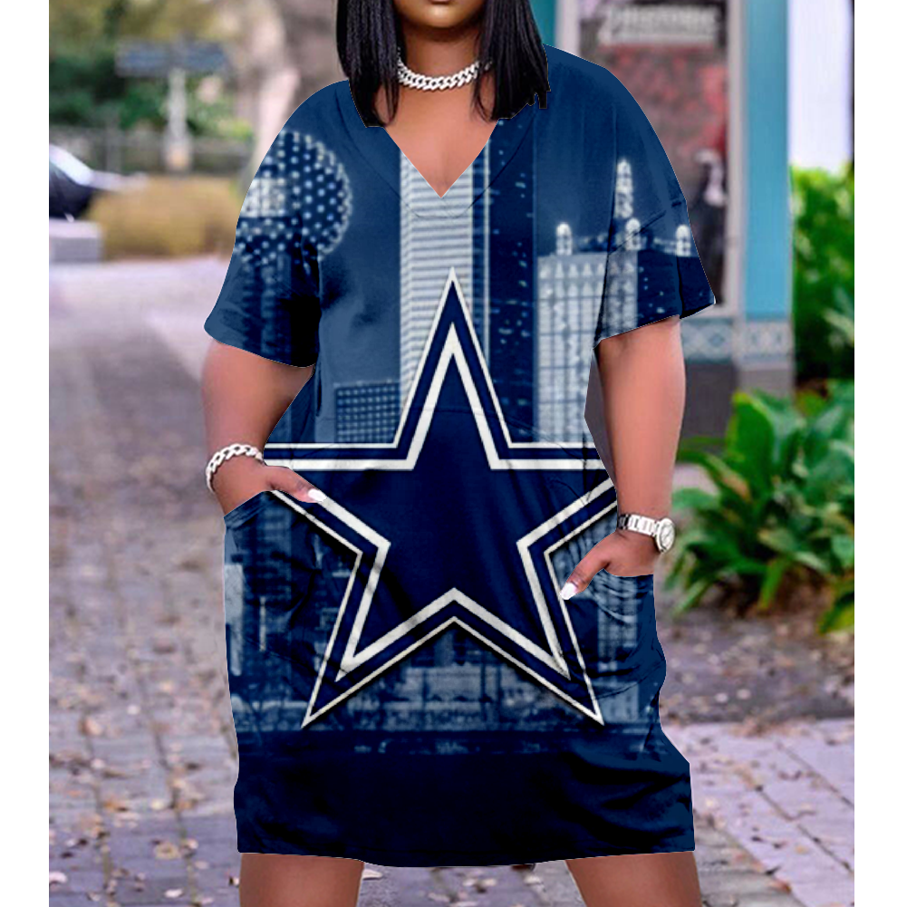 Dallas Cowboys V-Neck Jacket Short-Sleeved Bat-Sleeved Dress