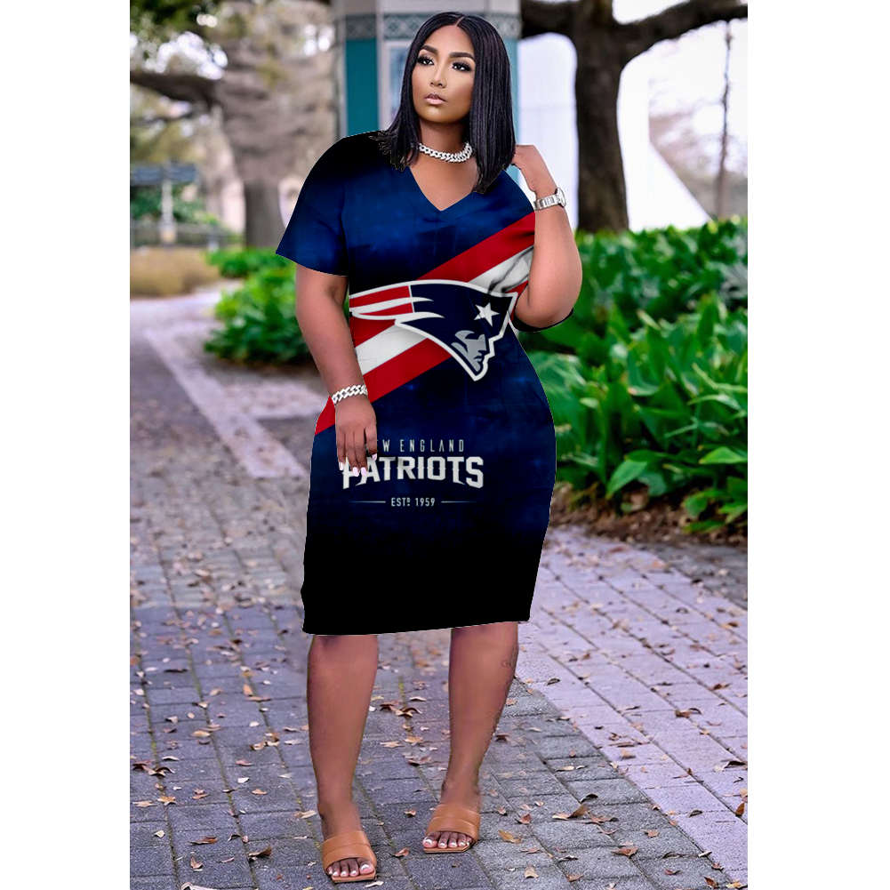 New England Patriots V-Neck Short-Sleeved Print Dress