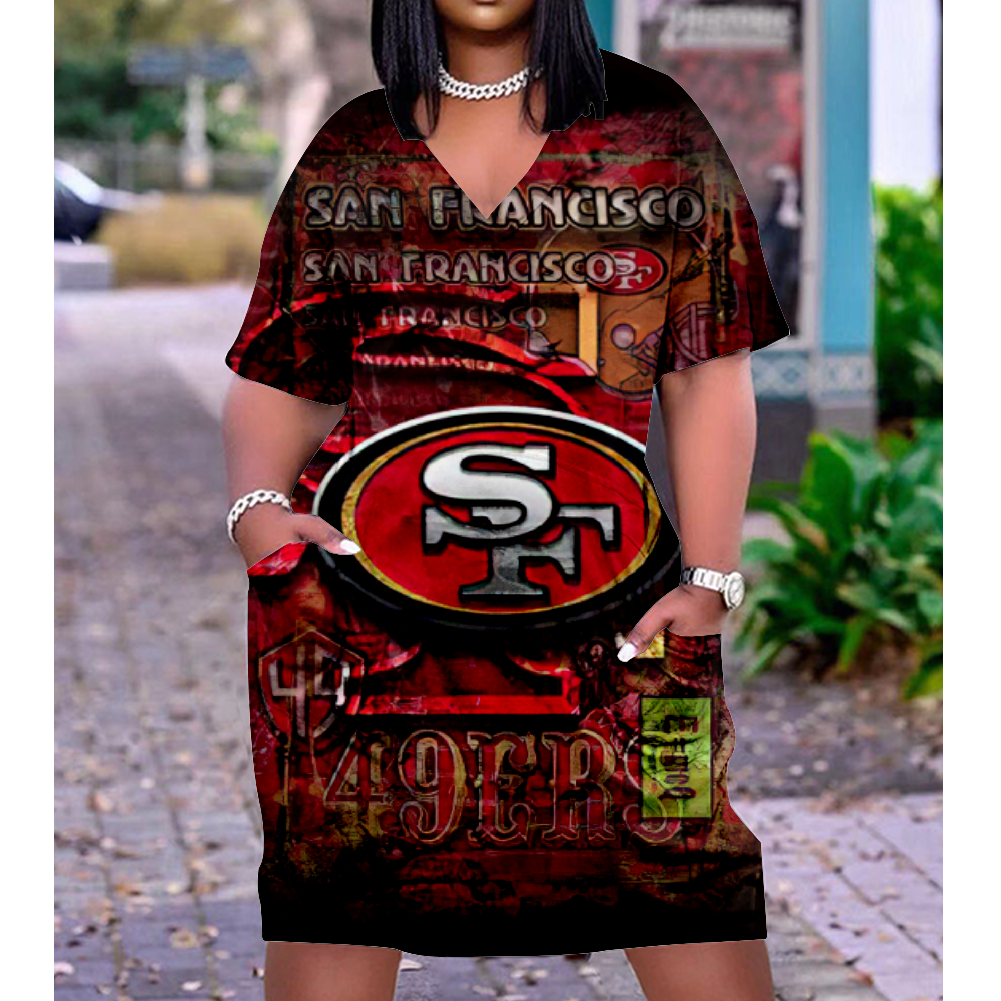 SAN FRANCISCO 49ERS Print V-Neck Dress Short Sleeve