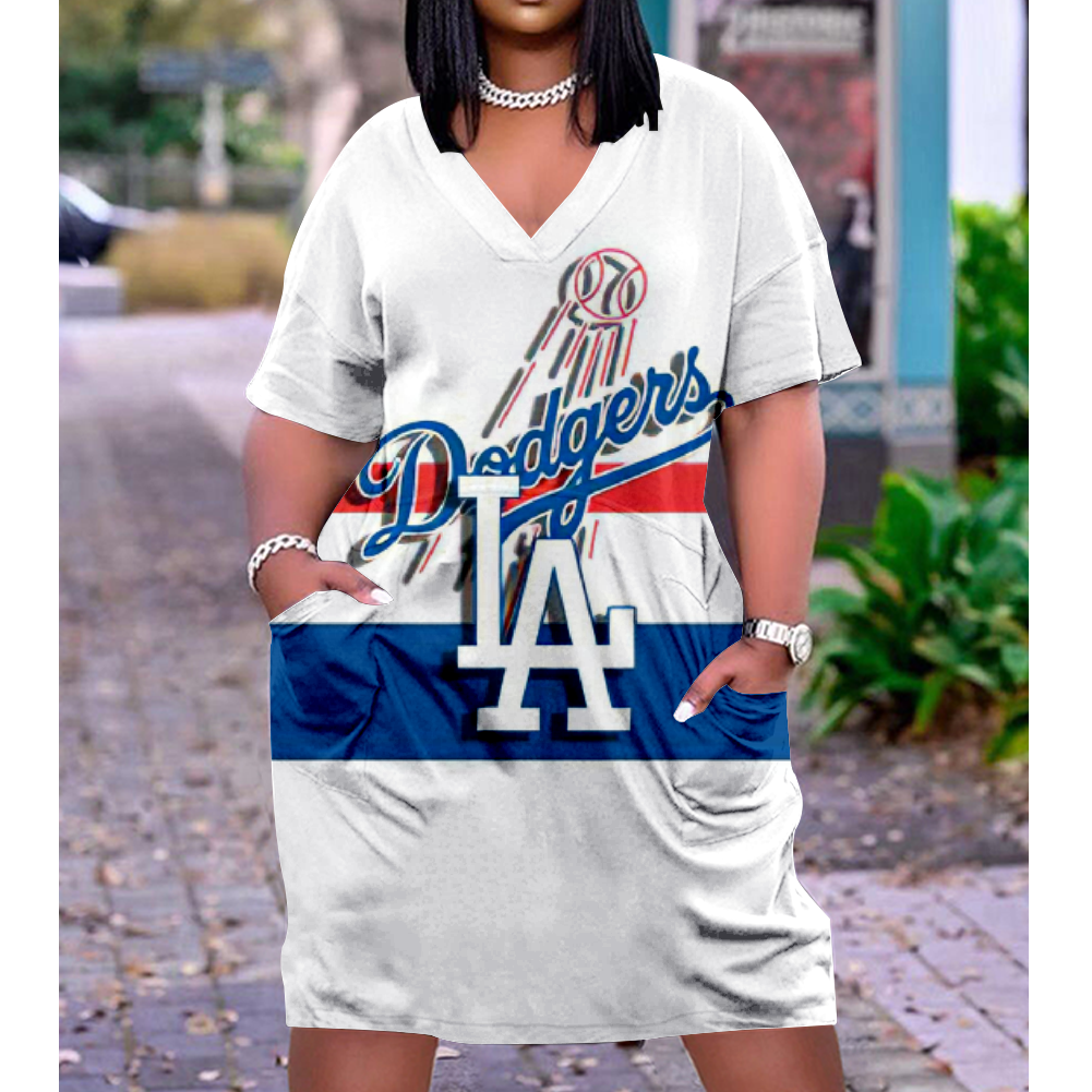 Los Angeles Dodgers V-Neck Jacket Short-Sleeved Bat-Sleeved Dress