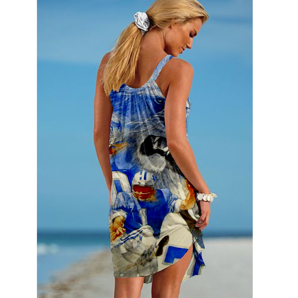 Detroit Lions Boston Loose Holiday Beach Print Dress