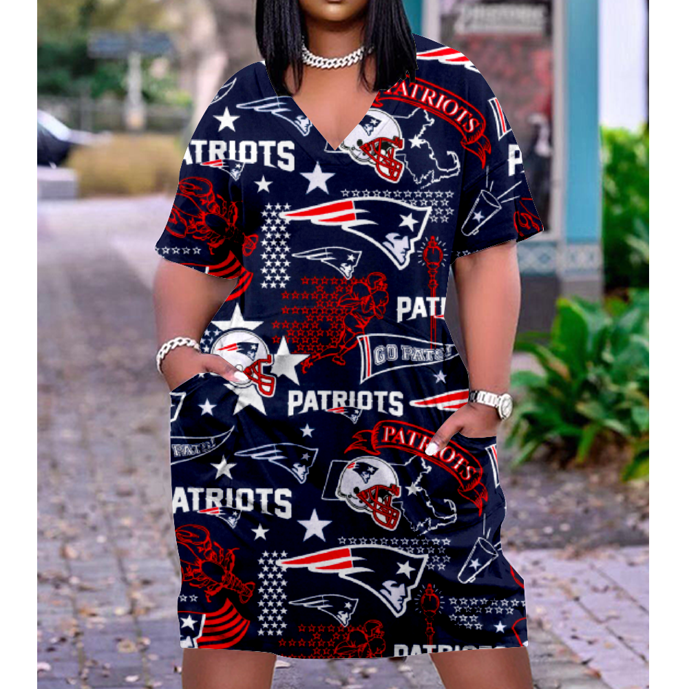 New England Patriots V-Neck Short-Sleeved Print Dress