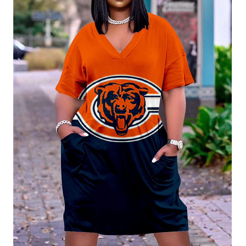 Chicago Bears V-Neck Short-Sleeved Print Dress