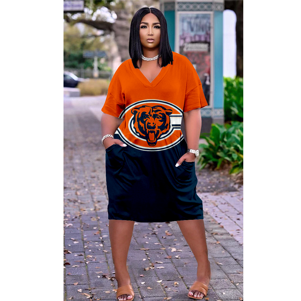 Chicago Bears V-Neck Short-Sleeved Print Dress