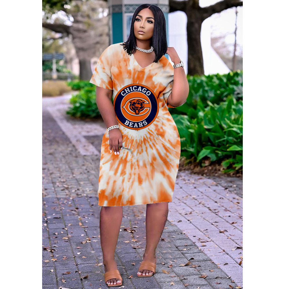 Chicago Bears V-Neck Short-Sleeved Print Dress