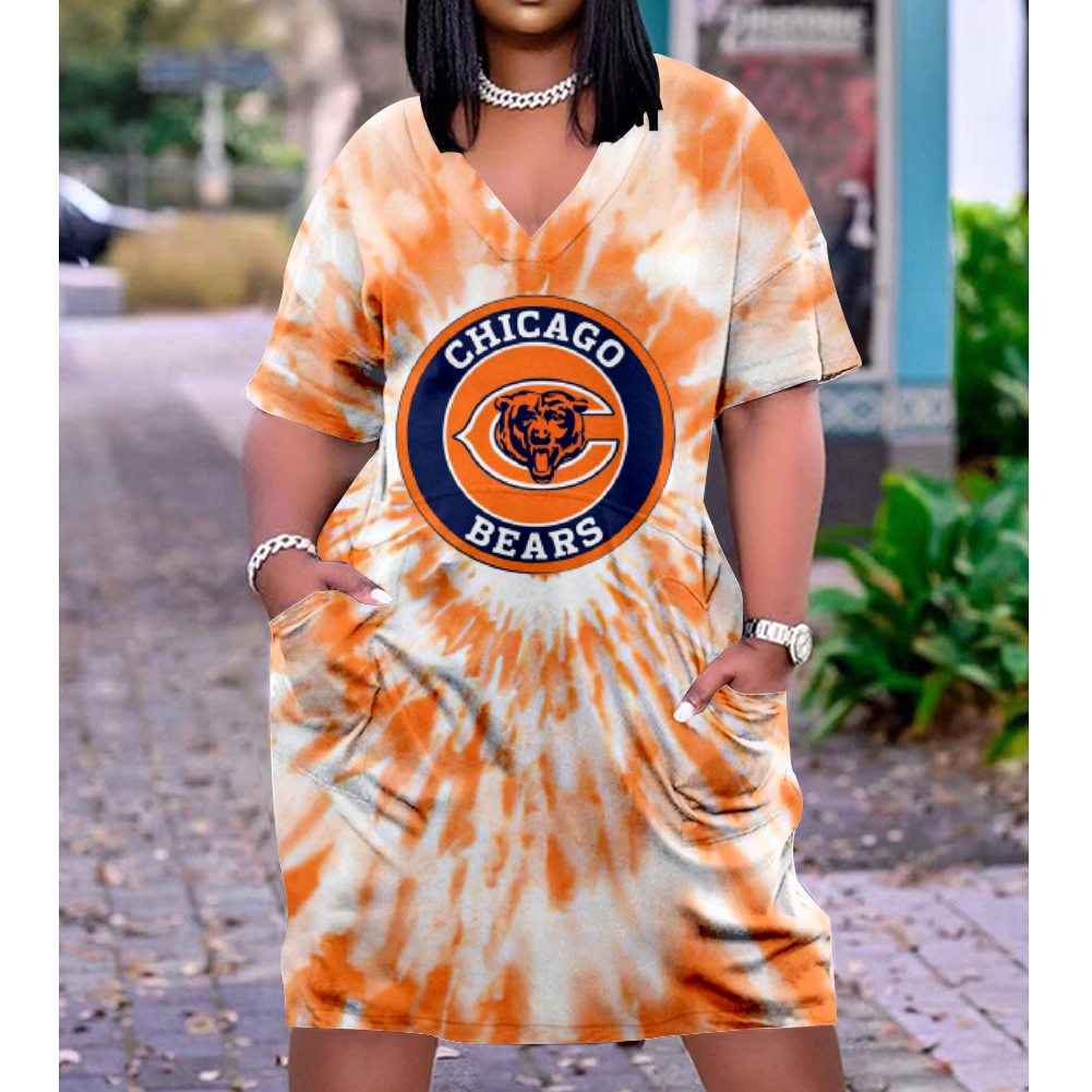 Chicago Bears V-Neck Short-Sleeved Print Dress