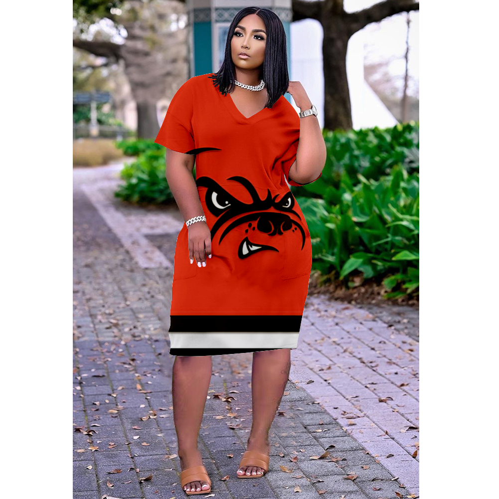 Cleveland Browns V-Neck Jacket Short-Sleeved Bat-Sleeved Dress