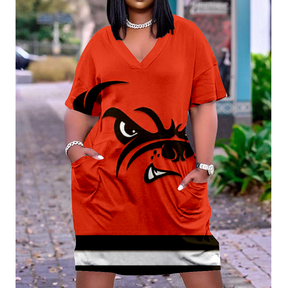 Cleveland Browns V-Neck Jacket Short-Sleeved Bat-Sleeved Dress